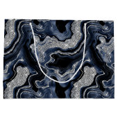 Eleganter Navy Blue & Silver Glitzer Agate Birthda Große Geschenktüte (Rückseite)