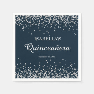 Eleganter Navy Blue Silver Glitzer Quinceanera Serviette