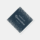 Eleganter Navy Blue Silver Glitzer Quinceanera Serviette (Ecke)