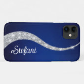 Eleganter Navy Blue Silver Imitate Glitzer Online Case-Mate iPhone Hülle (Rückseite (Horizontal))