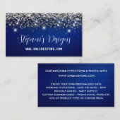 Eleganter Navy Blue Silver Imitate Glitzer Online Visitenkarte (Vorne/Hinten)