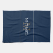 Eleganter Navy Blue Silver Monogram Individuelle N Geschirrtuch (Horizontal)