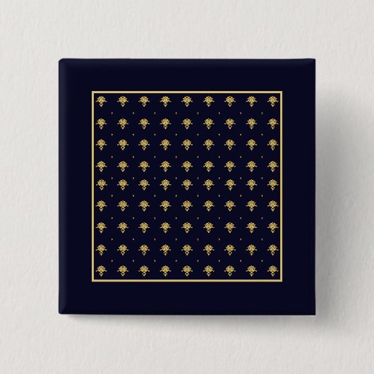 Eleganter Navy Blue und Gold Damask Button (Vorderseite)