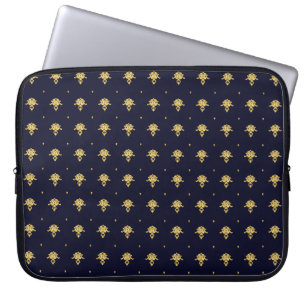 Eleganter Navy Blue und Gold Damask Laptopschutzhülle