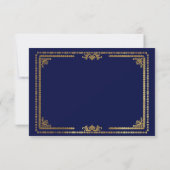 Eleganter Navy Blue und Gold Deko Wedding RSVP Karte (Rückseite)