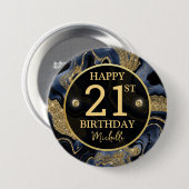 Eleganter Navy Blue und Gold Glitzer Agate Birthda Button (Vorne & Hinten)