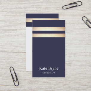 Eleganter Navy Blue und Imitate Gold Foil Streifen Visitenkarte