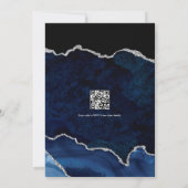 Eleganter Navy Blue und Silver Agate Wedding QR Co Einladung (Rückseite)