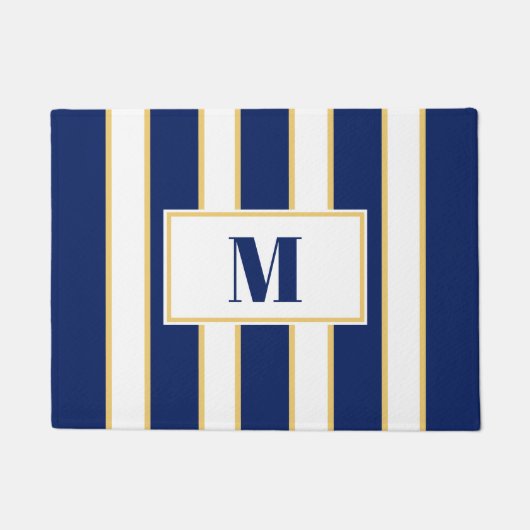 Eleganter Navy Blue und White Stripe Custom Fußmatte (Vorderseite)