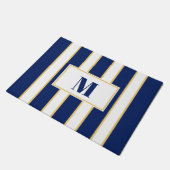 Eleganter Navy Blue und White Stripe Custom Fußmatte (Schrägansicht)