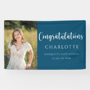 Eleganter Navy Blue White Abschluss Foto Banner