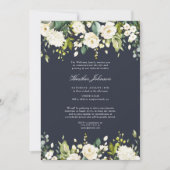 Eleganter Navy Blue & White Floral Memorial Servic Einladung (Vorderseite)