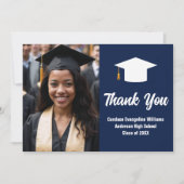 Eleganter Navy Blue White Graduate Foto Abschluss Dankeskarte (Vorderseite)