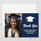 Eleganter Navy Blue White Graduate Foto Abschluss Dankeskarte (Vorne/Hinten)