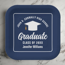 Eleganter Navy Blue White Graduation Party Square