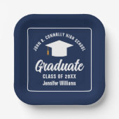 Eleganter Navy Blue White Graduation Party Square Pappteller (Vorderseite)
