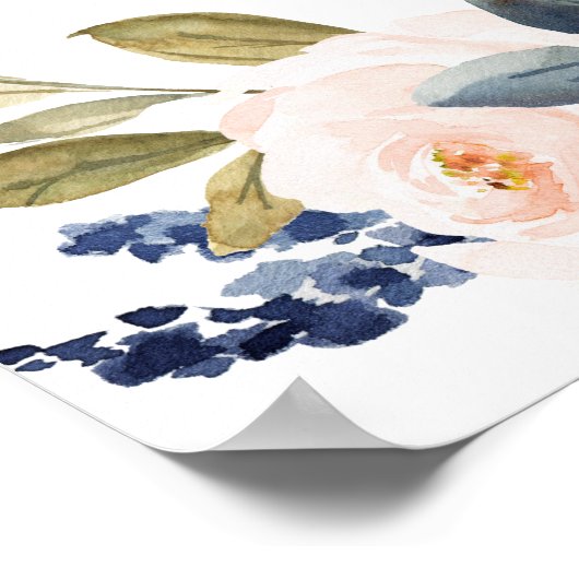 Eleganter Navy Blush Blumenbrunch Willkommen Poster (Ecke)