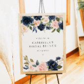 Eleganter Navy Blush Blumenbrunch Willkommen Poster
