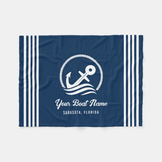 Eleganter Navy Custom Boat Name Anchor Fleecedecke (Vorderseite (Horizontal))