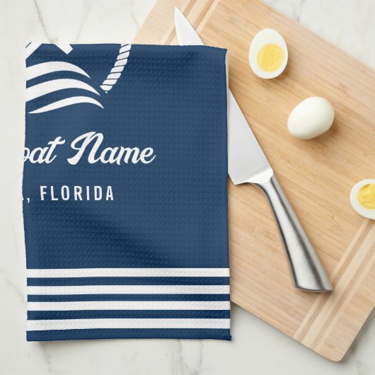 Eleganter Navy Custom Boat Name Anchor Geschirrtuch (Viertel Falte)