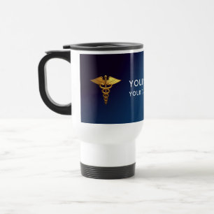Eleganter Navy-Gold-Caduceus Arzt Reisebecher