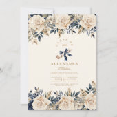 Eleganter Navy Gold Floral Abschluss Einladung (Vorderseite)