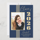 Eleganter Navy Gold Foto Frame 2025 Abschluss Ankündigung (Vorderseite)