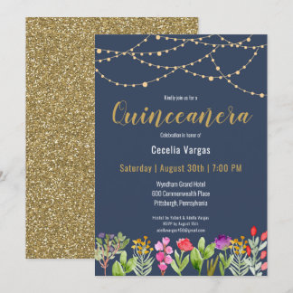 Eleganter Navy/Gold-Glitzer Einladung