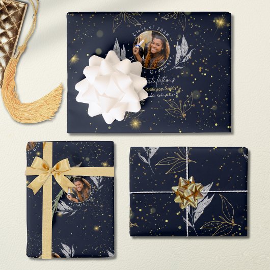 Eleganter Navy Gold Herzlichen Glückwunsch Abschlu Geschenkpapier Set