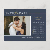 Eleganter Navy Gold Save the Date Kalender QR-Code Postkarte (Vorderseite)