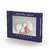 Eleganter Navy-Script-Taufen-Foto Block (Rechts)
