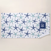 Eleganter Navy Türkise Star Fish Mit Monogramm Strandtuch (Vorderseite)