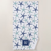 Eleganter Navy Türkise Star Fish Mit Monogramm Strandtuch (Vorderseite)