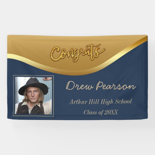 Eleganter Navy und Blue Foto Abschluss Banner (Horizontal)