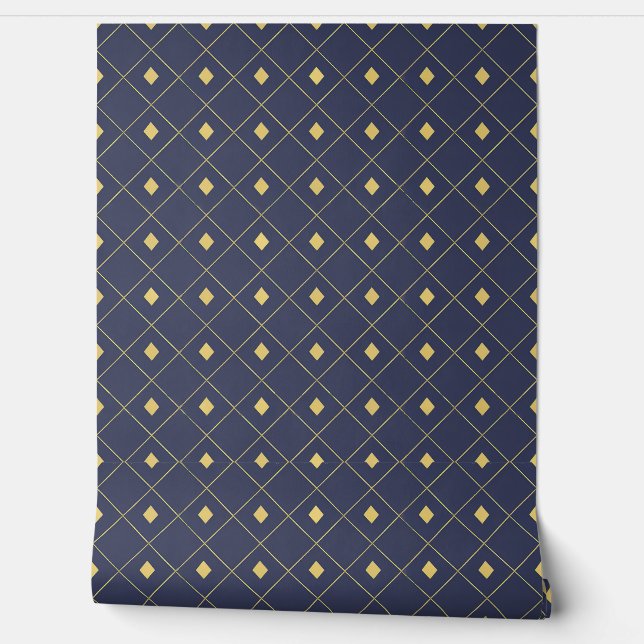 Eleganter Navy und Gold Geometric Diamond Tapete (Abrollen)