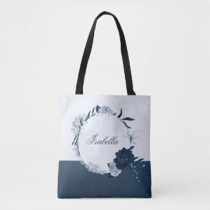 Eleganter Navy- und staubblauer Blumenkranz Tasche