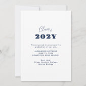 Eleganter Navy White Foto Frame 2025 Abschluss Ankündigung (Rückseite)