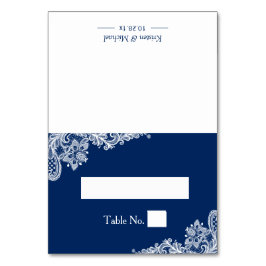 Eleganter Navy White Lace Wedding Place Tischnummer