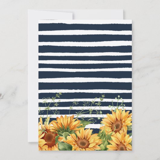 Eleganter Navy & Yellow Sonnenblumen Abschluss Einladung (Rückseite)