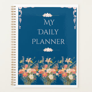 Eleganter Navyblauer Blumen-Tagesplaner Planer