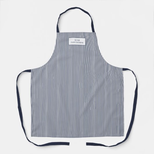 Eleganter Navyblauer Streifen Klassischer Name Schürze (Vorderseite)