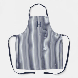 Eleganter Navyblauer Streifen Klassisches Monogram Schürze