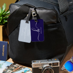 Eleganter Navyblauer Weißer Anfangsbuchstabe Schri Gepäckanhänger