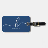 Eleganter Navyblauer Weißer Initial-Schriftname Gepäckanhänger (Vorderseite horizontal)