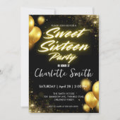 Eleganter Neon Gold Balloo Retro Sweet 16. Geburts Einladung (Vorderseite)