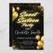 Eleganter Neon Gold Balloo Retro Sweet 16. Geburts