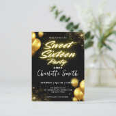 Eleganter Neon Gold Balloo Retro Sweet 16. Geburts Postkarte (Stehend Vorderseite)