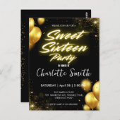 Eleganter Neon Gold Balloo Retro Sweet 16. Geburts Postkarte (Vorne/Hinten)