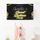 Eleganter Neon Gold Black Retro Sweet 16. Geburtst Banner