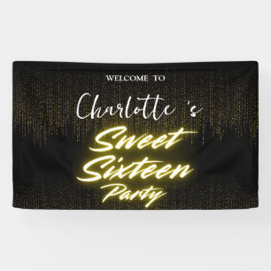 Eleganter Neon Gold Black Retro Sweet 16. Geburtst Banner